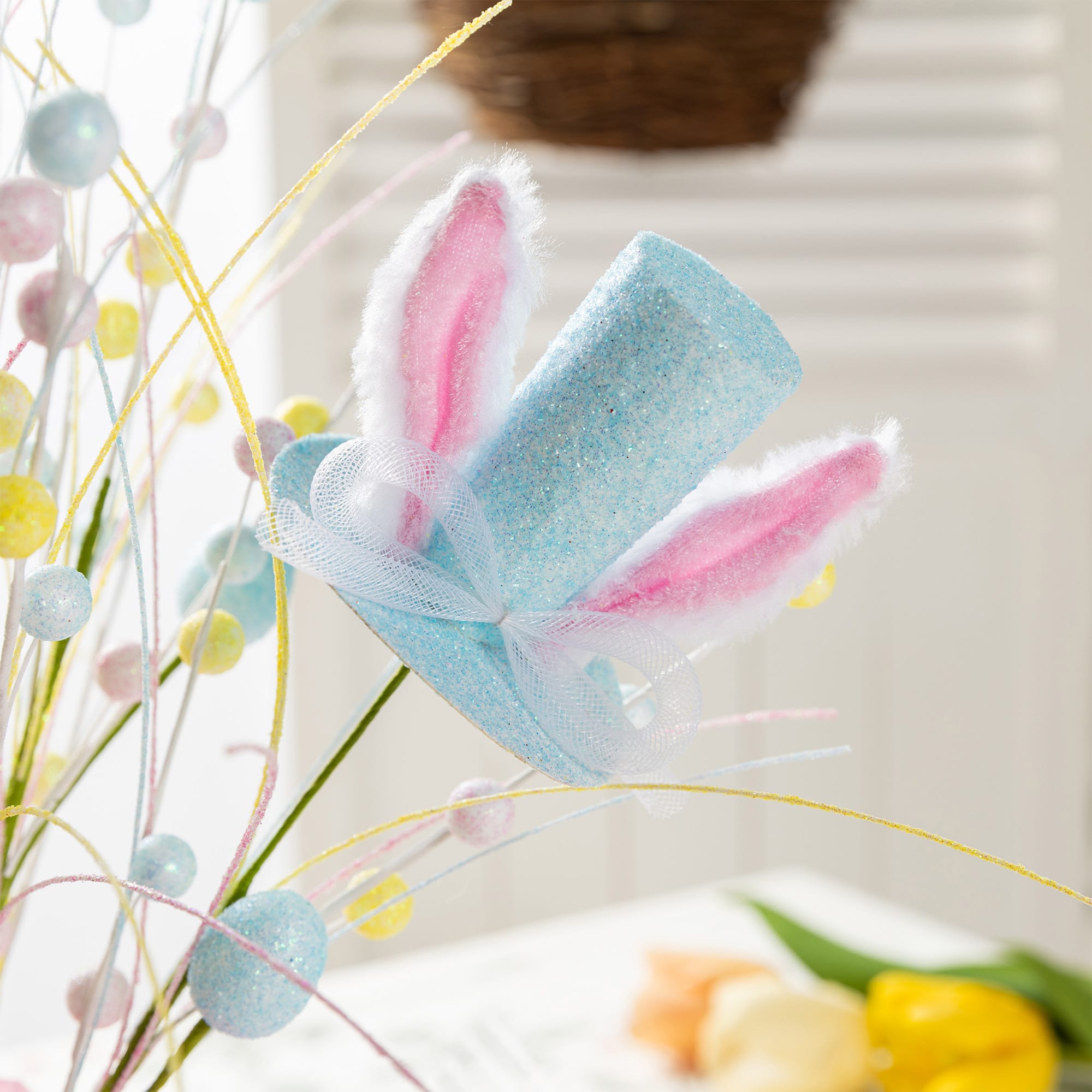 Glitzhome® 21" Easter Glitter Egg & Top Hat Table Tree Decor